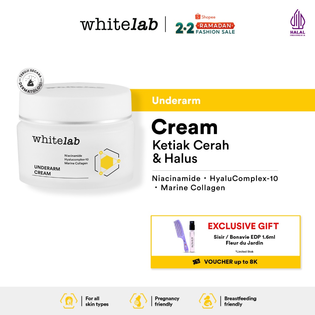 Whitelab Underarm Cream - Krim Pencerah Ketiak Selangkangan Bokong dan Lipatan Kulit Tubuh dengan Ni