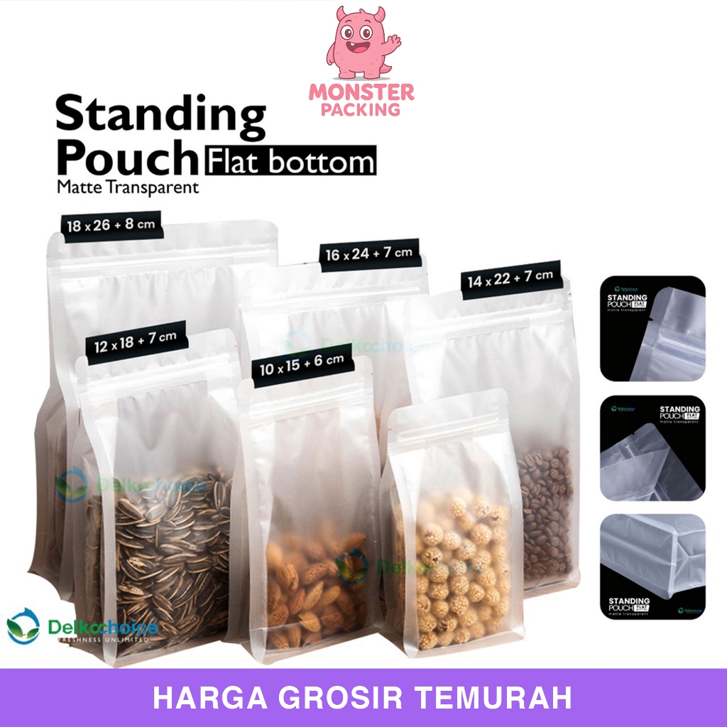 Standing Pouch Flat Bottom Matte Doff Plastik Kemasan Delkochoice