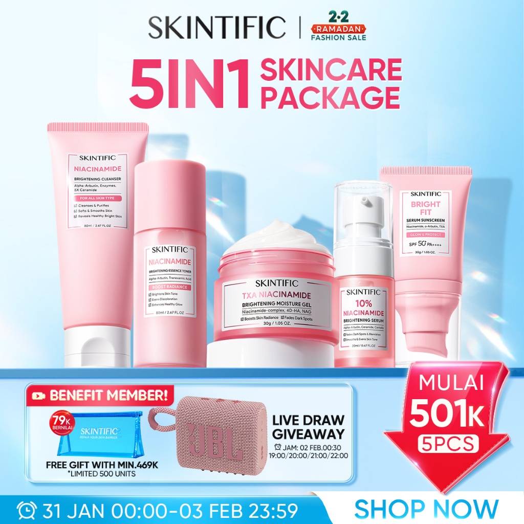 [5PCS] SKINTIFIC Full Series Skincare Set - Facial Wash + Toner + Serum + Moisturizer + Sunscreen - 