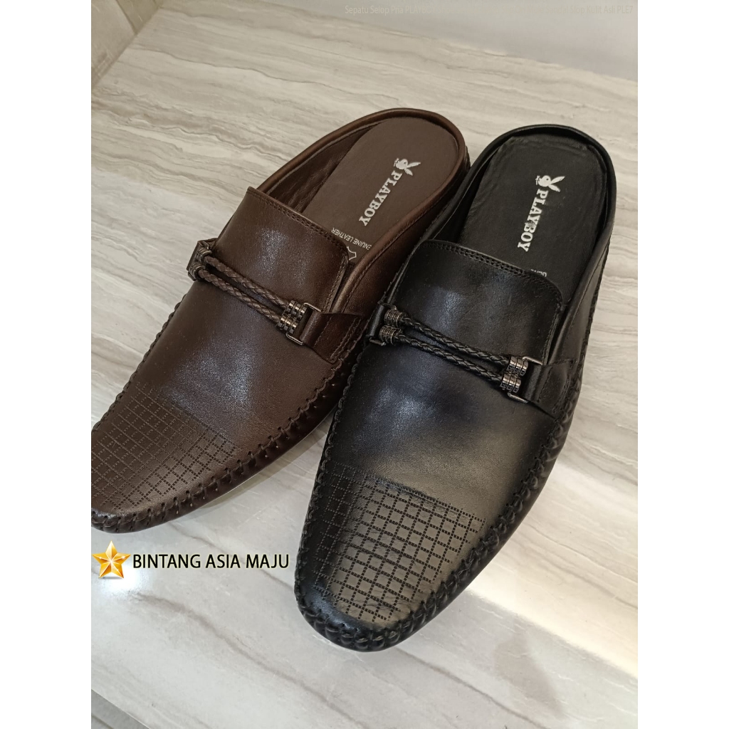 Sepatu Selop Pria PLAYBOY Shoe Sendal Selop Slip On Mule Sandal Slop Kulit Asli PLE7