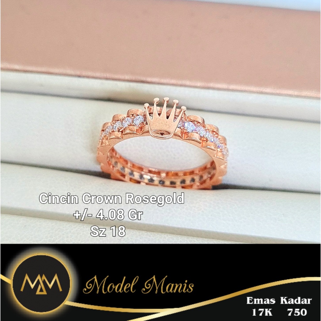 Model Manis Gold - Cincin Crown Rolex Rosegold - Emas 17k 750