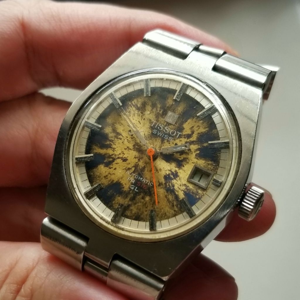 70s Vintage Tissot PR 516 GL automatic date Meteorite Patina Dial racing style