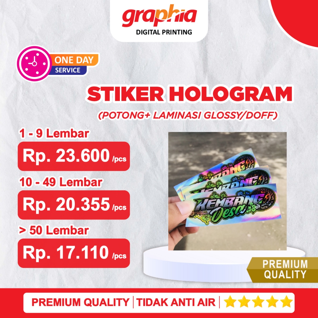 < PAKET LENGKAP >  Print Sticker Hologram + POTONG BIASA + Laminasi Glossy / Doff A3+