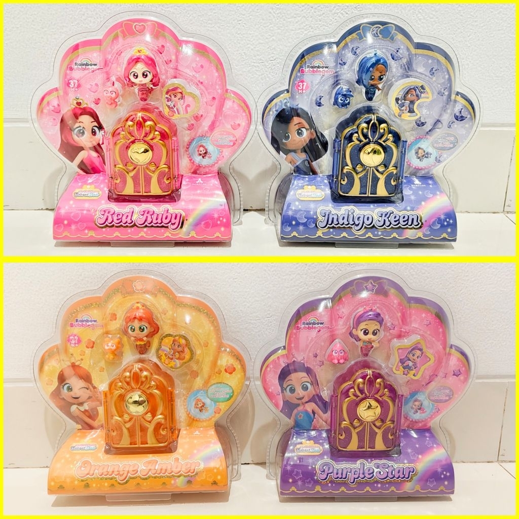 Rainbow Bubblegem Secret Door Red Ruby, Indigo Keen, Orange Amber dan Purple Star Figure - Mainan Fi