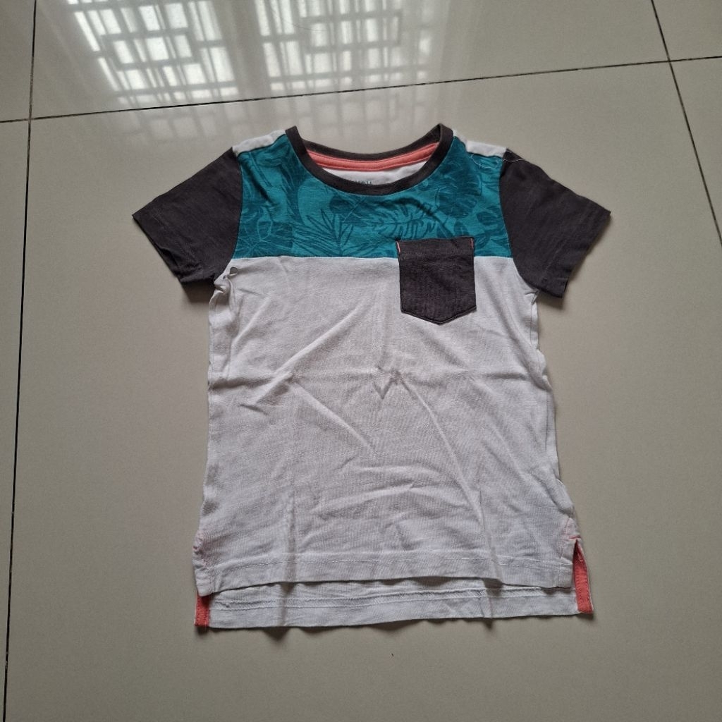 Fashion Anak Laki Boy Kaos Mothercare T Shirt Polos Color Block Putih Hijau White Green