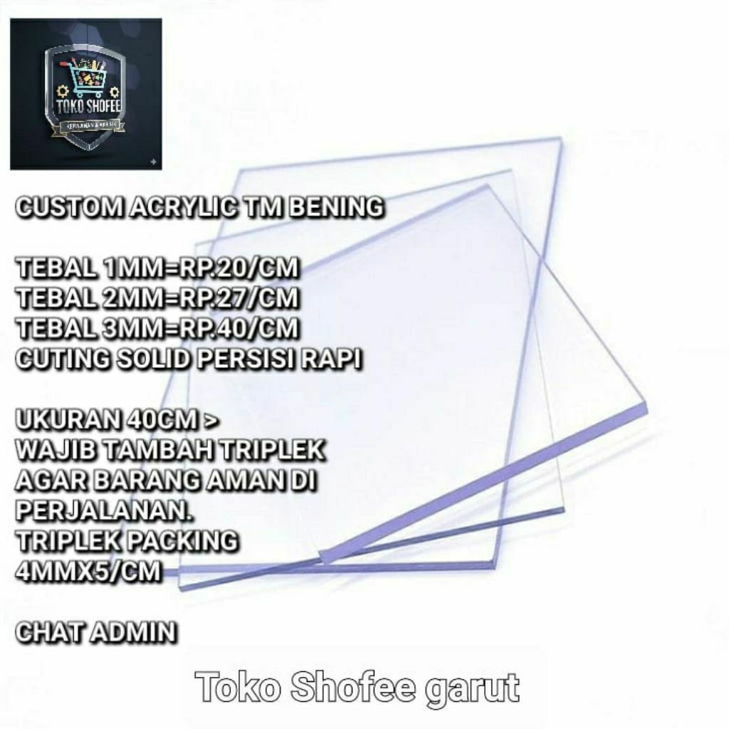 Akrilik custom lembaran bening bebas ukuran tebal 2mm 3mm