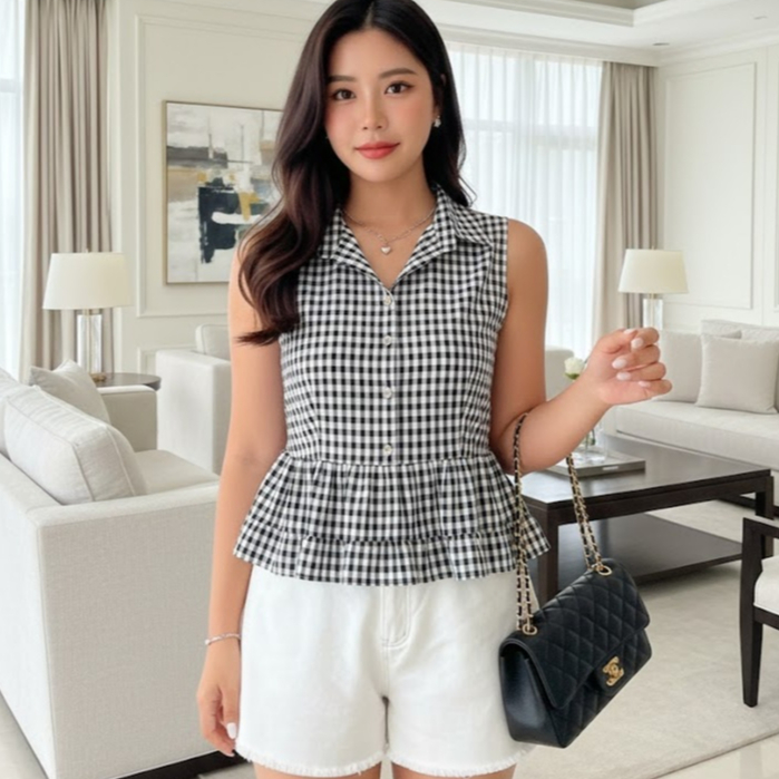 Blouse Venny Kotak/Garis2 Model Shite Blouse Terbaru Kekinian