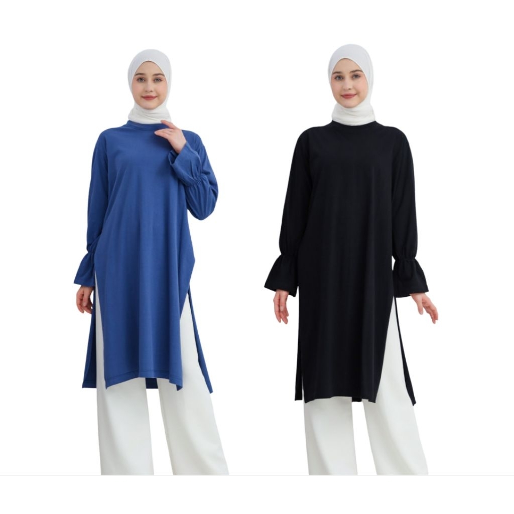 Tunik Panjang Wanita Polos Basic Model Ruffle