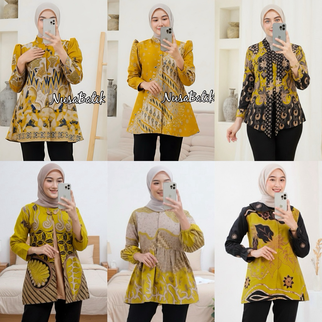 BAJU BATIK WANITA WARNA KUNING/YELLOW SERIES ATASAN BATIK WANITA MODERN BAJU SERAGAMAN KERJA KANTOR 