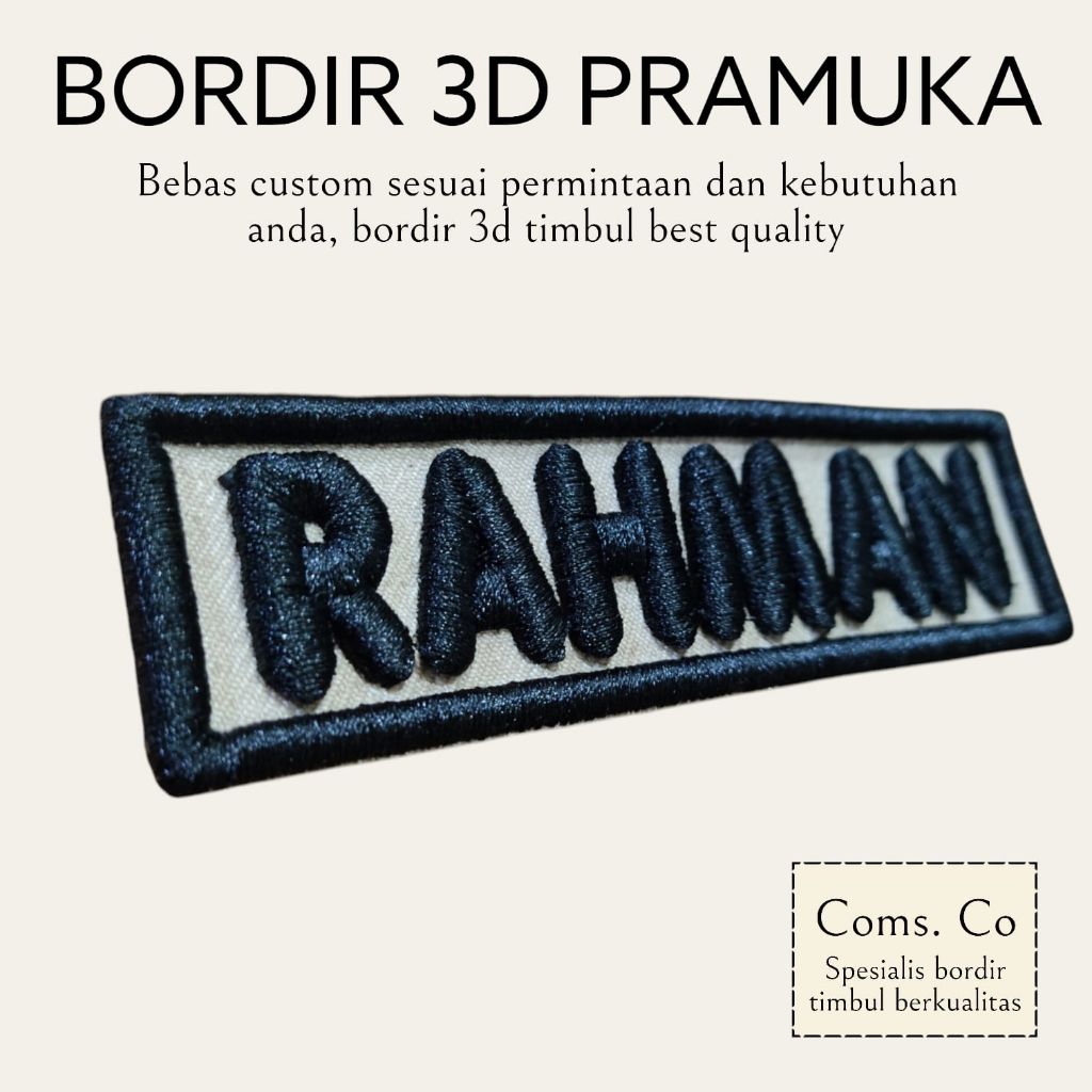 NAMA BORDIR 3D NAMA PRAMUKA BORDIR TIMBUL NEW