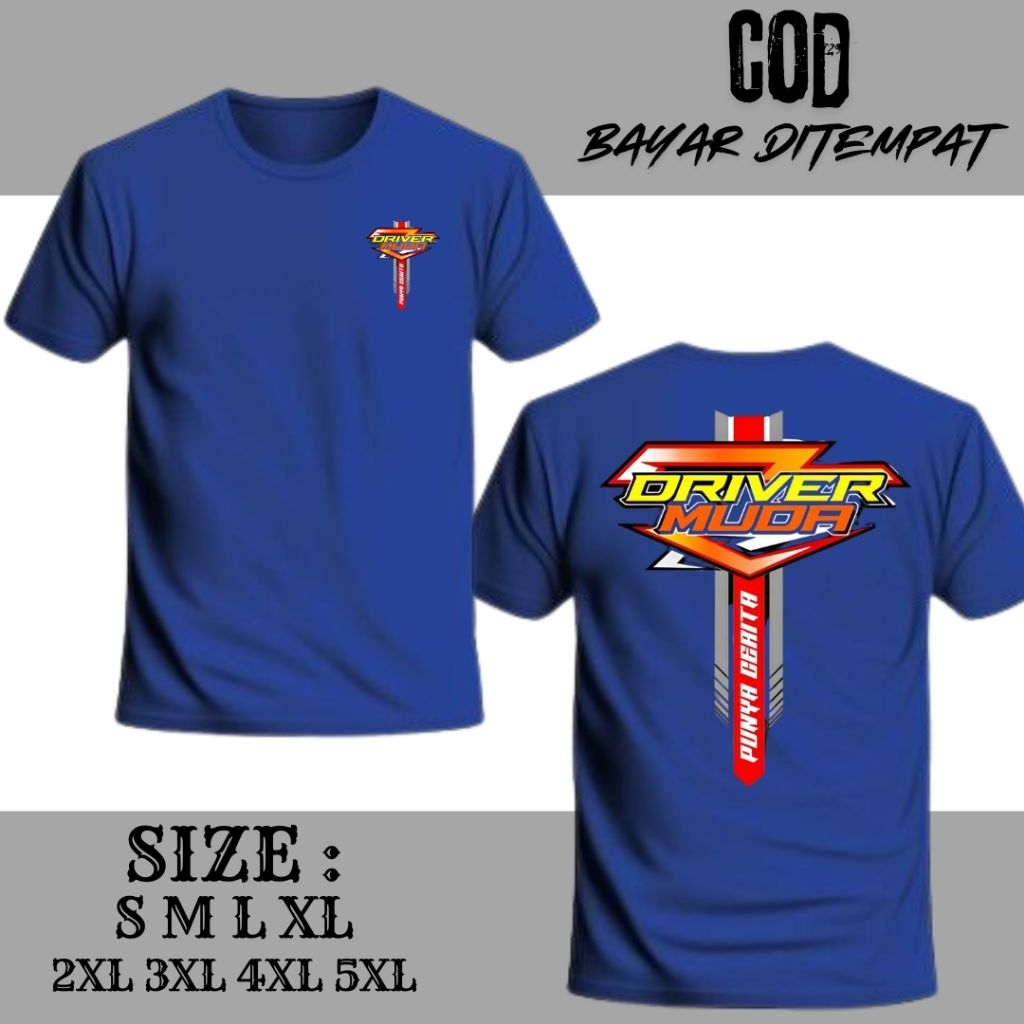 promo...kaos driver muda bahan cotton combed warna biru/merah (pria & wanita)
