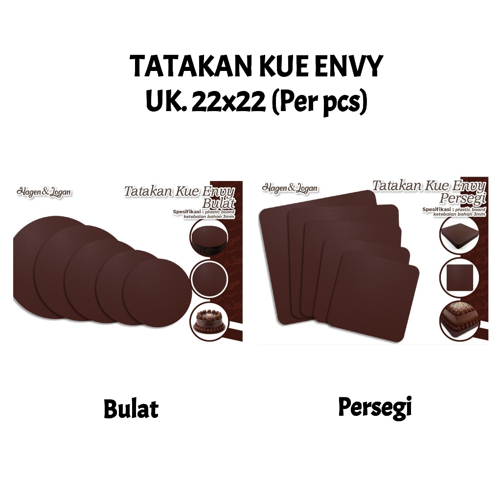 Tatakan Alas Kue 22x22 Kotak Bulat 22 x 22 cm Cake Board Karton Coklat