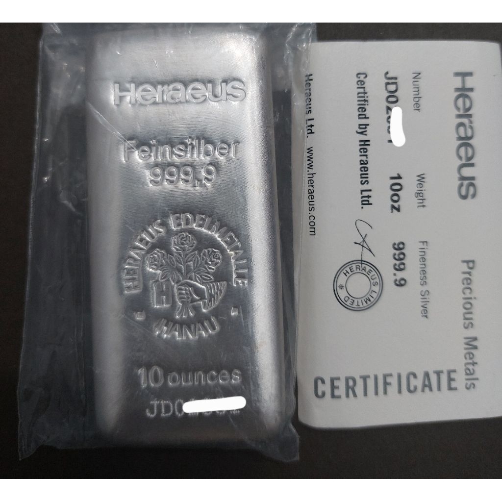 Perak Heraeus 10 oz atau 311gr  / logam mulia perak