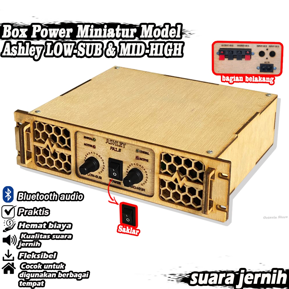 Box Power Miniatur Model Ashley 2 Channel Low Sub - Mid High Plus Ampli Bluetooth