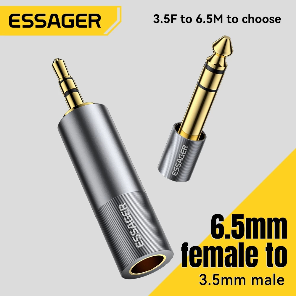 ESSAGER Adapter Converter Audio Jack 6.5mm Female to 3.5mm Male Konverter Mic Gitar ke HP Laptop PC