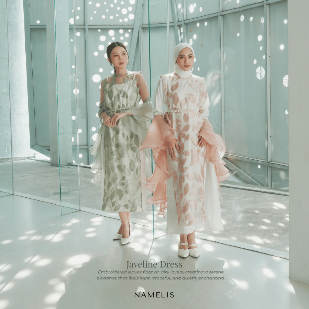 NAMELIS Javeline Dress | Dress Gamis Mewah Floral Hijab Non Hijab untuk Outfit Pesta Kondangan Party