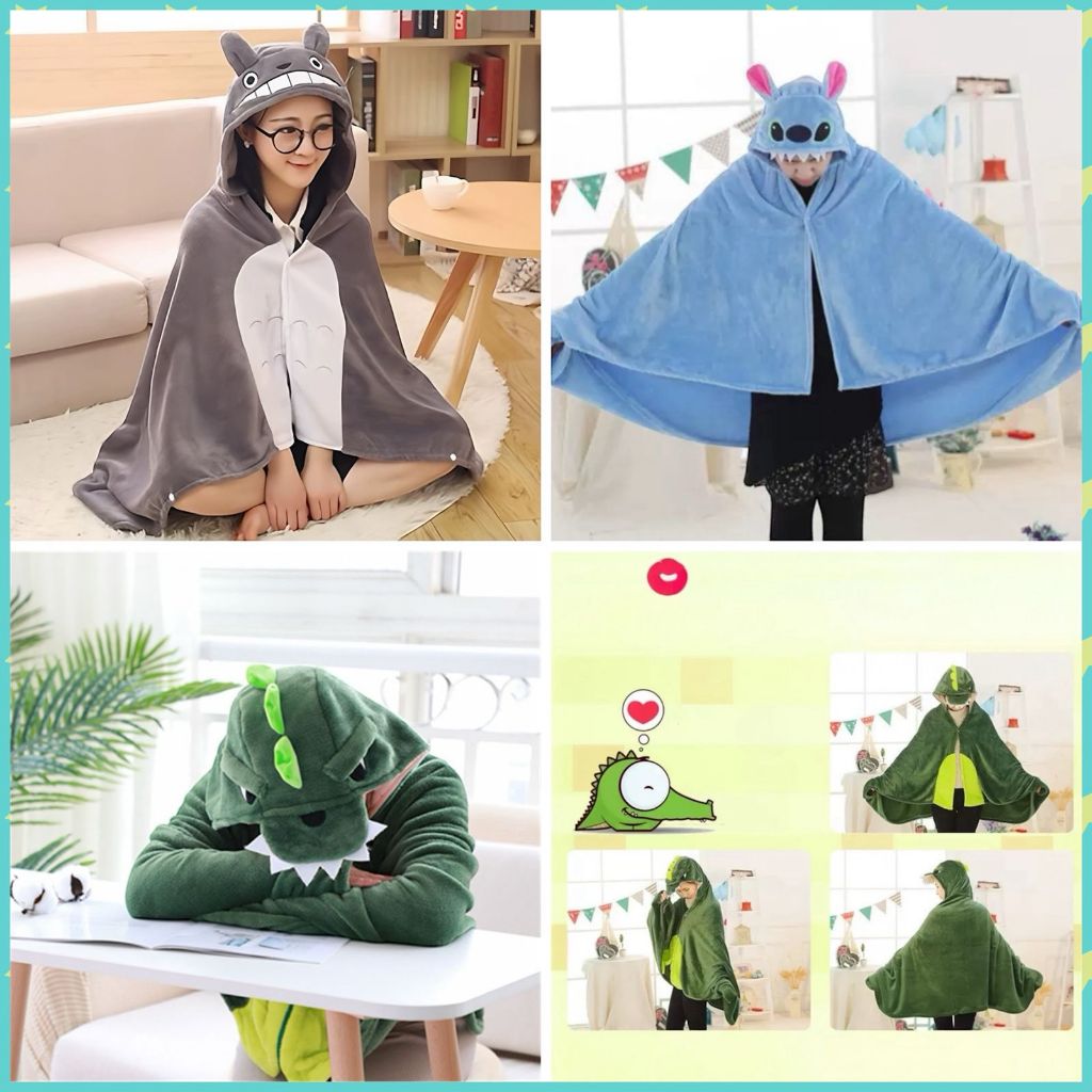 [KKS] B084 Selimut Jubah Anak Dewasa Karakter Totoro , Stitch , Dino Hoodie Lucu