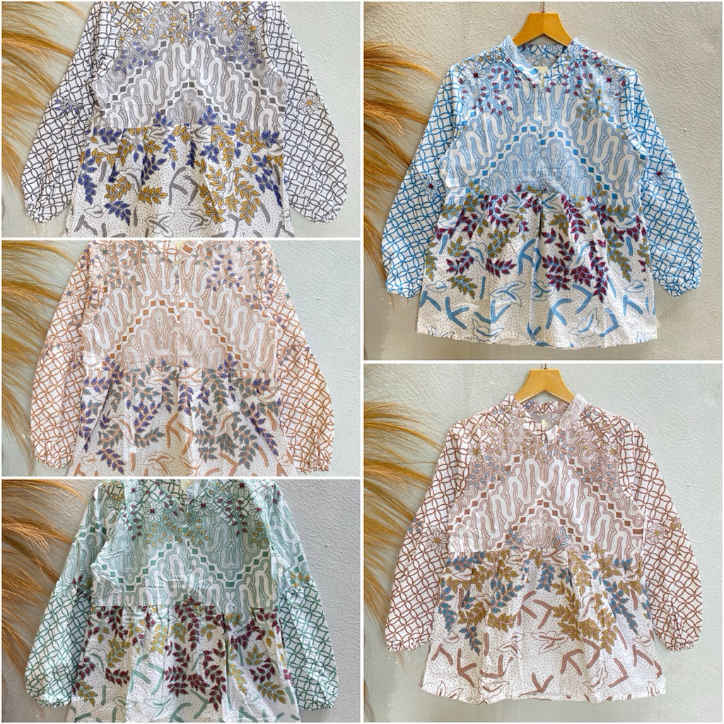 Blouse batik model babydoll lengan panjang