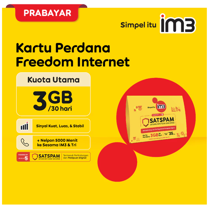 PAKET PULSA TELEPON + IM3 Freedom Internet 1GB
