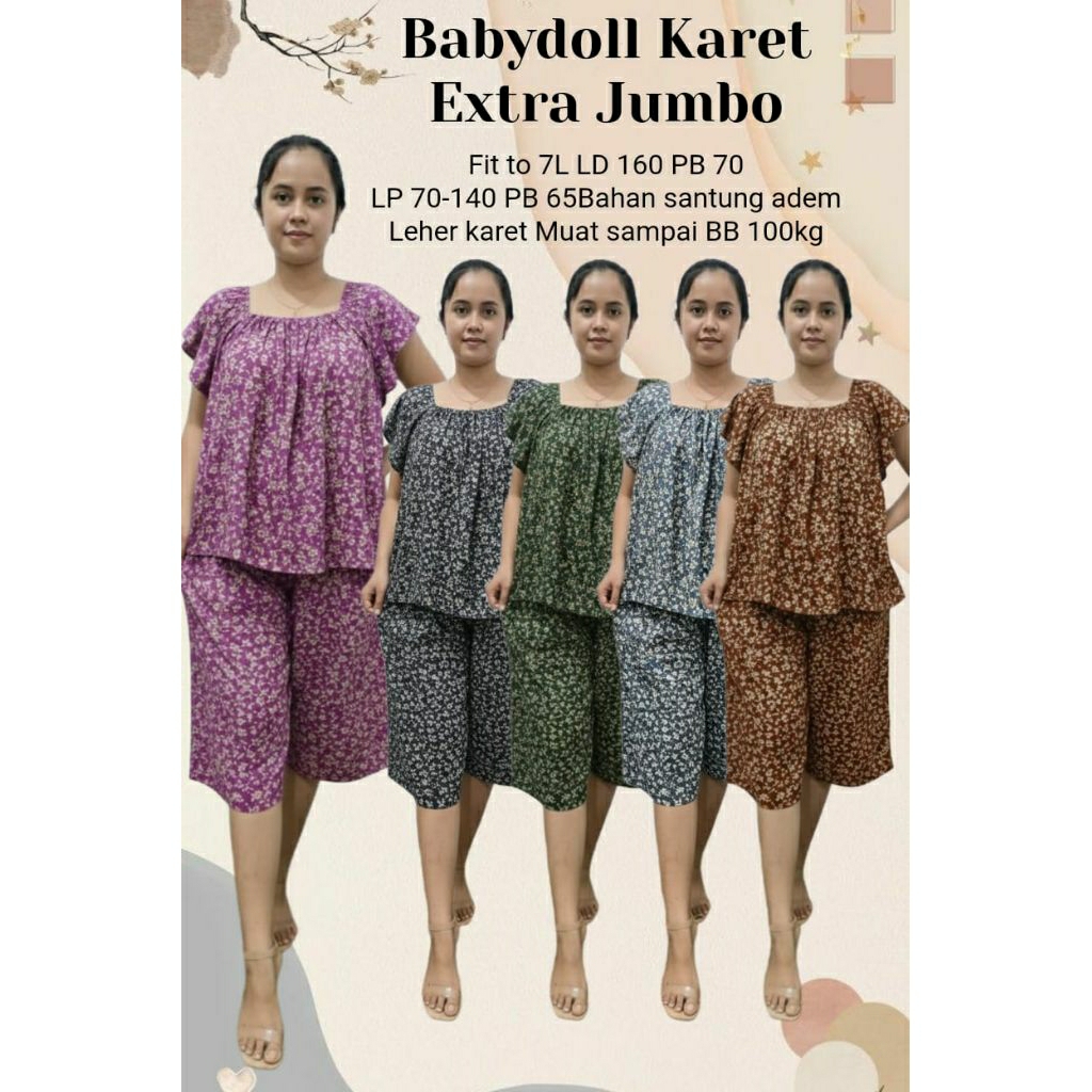 Babydoll Karet Extra Jumbo Ld 160/Setelan Lengan Pendek