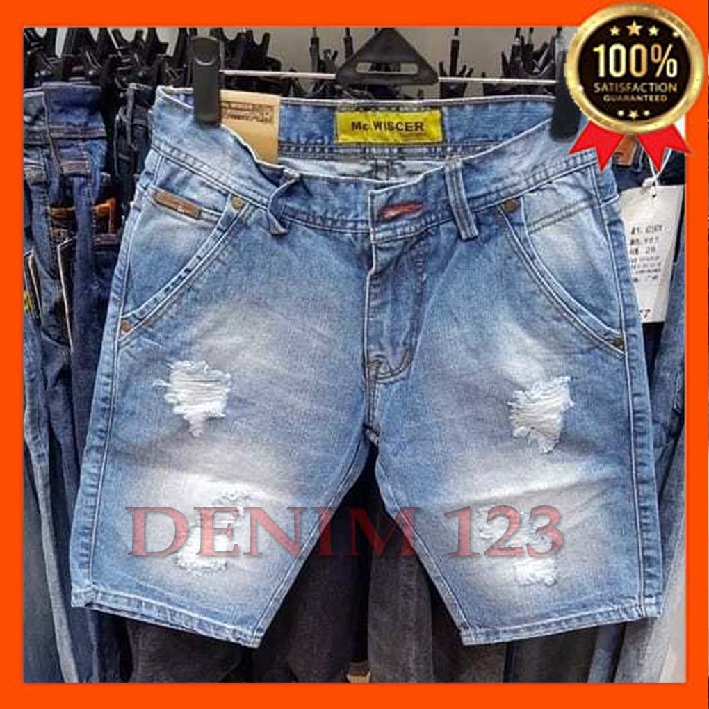 Celana Jeans Pendek Pria Sobek Lapis MC WISCER Original - Celana pendek Premium MC WISCER Sobek Kere