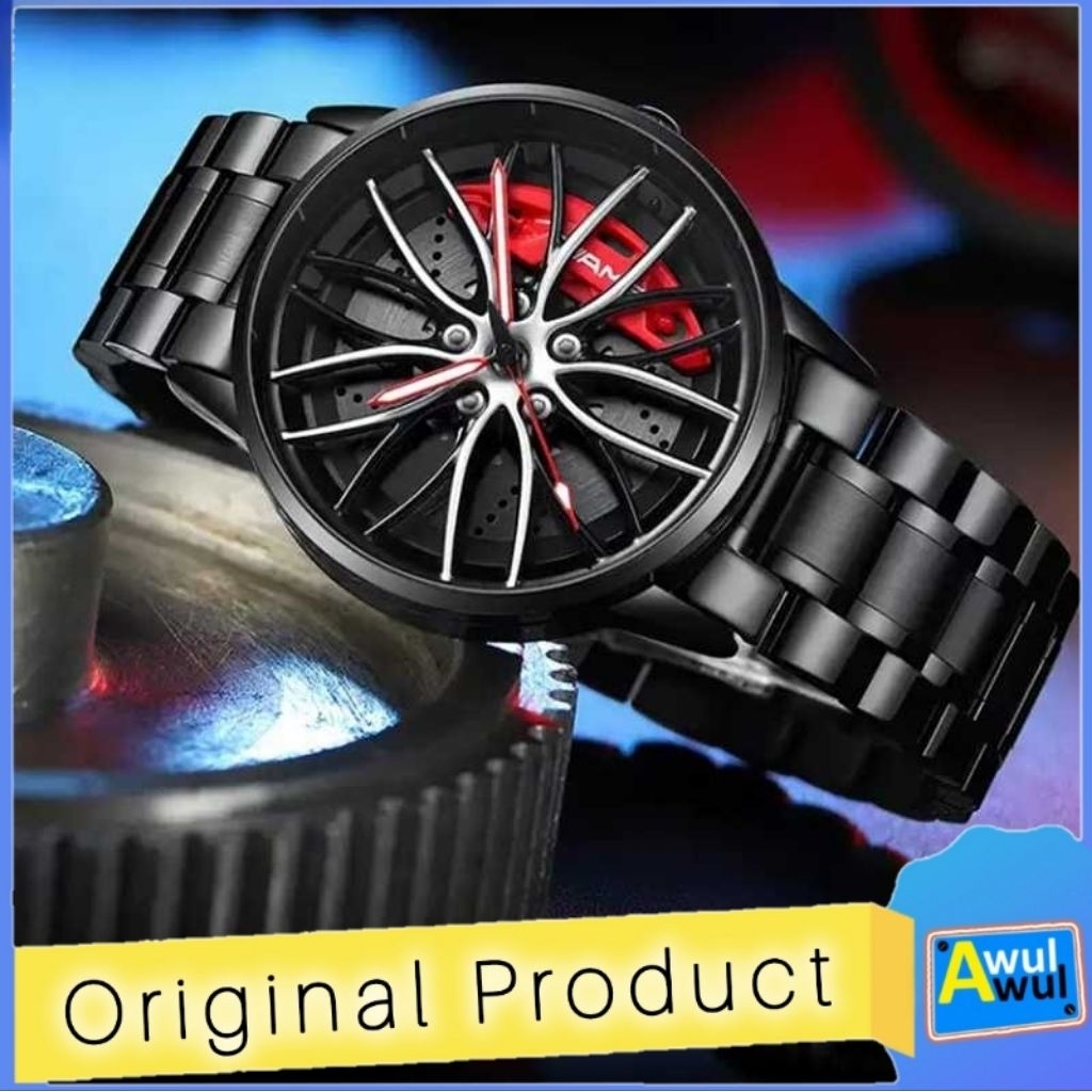 Jam Tangan Pria Model Velg Mobil Mercy AMG Strap Rantai Stainless Steel