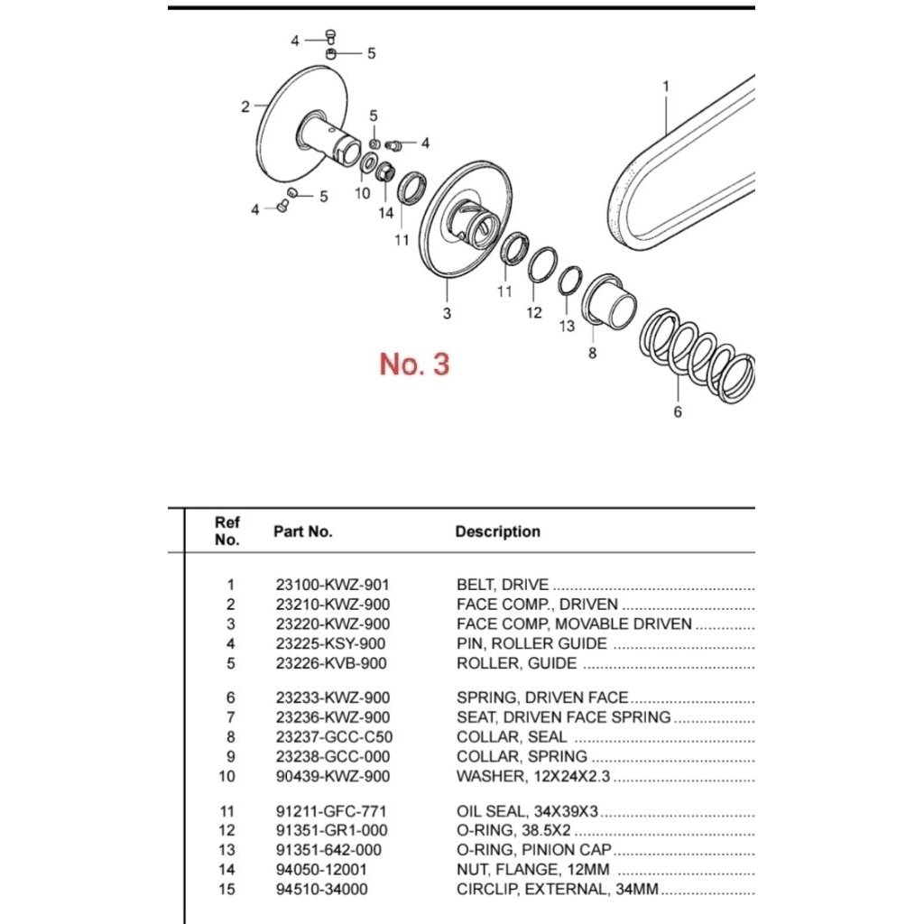 Face comp movable driven untuk motor Revo 110cc AT number part 23220KWZ900