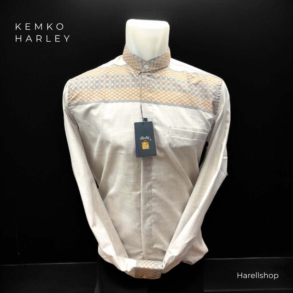 Kemko Harley Pria Lengan Panjang Warna Krem Terang | Bahan Katun Import Adem | Koko Modern Premium