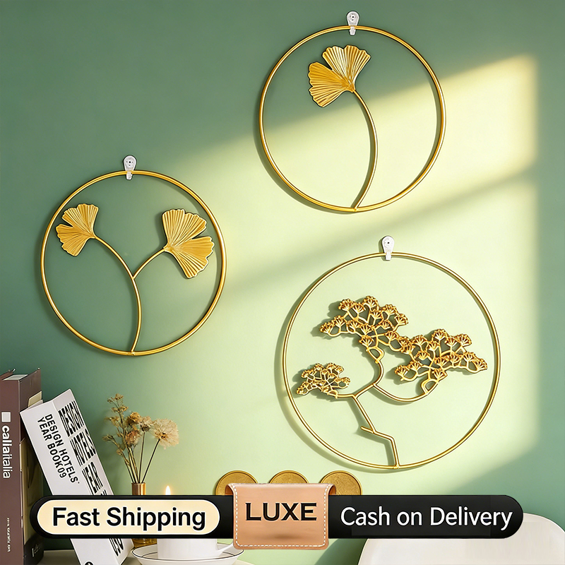 Ready-COD Hiasan Dinding Bulat Frame Metal Gold Aesthetic /Hiasan Dinding besi ruang tamu