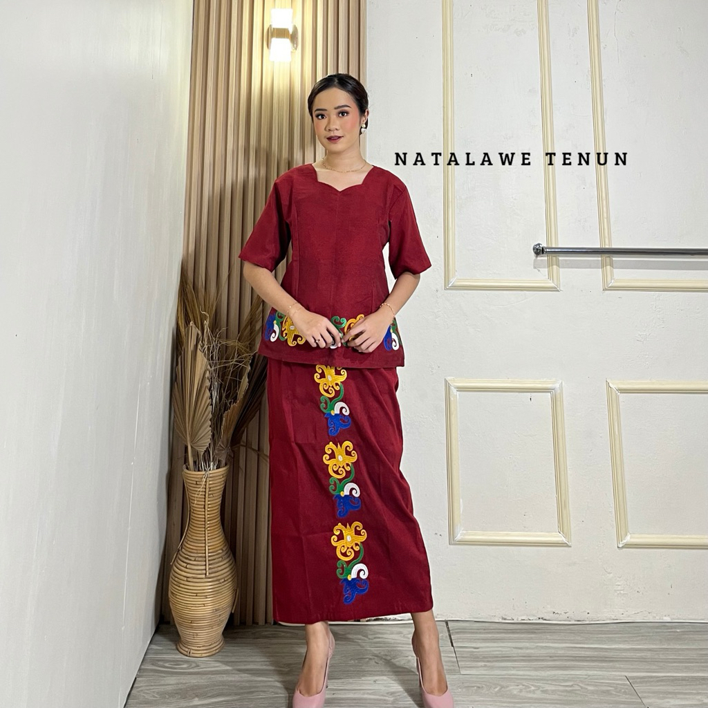 GANDEWA TENUN || Setelan Baju Tenun Pabintik Bordir Motif Cumi Khas Kalimantan