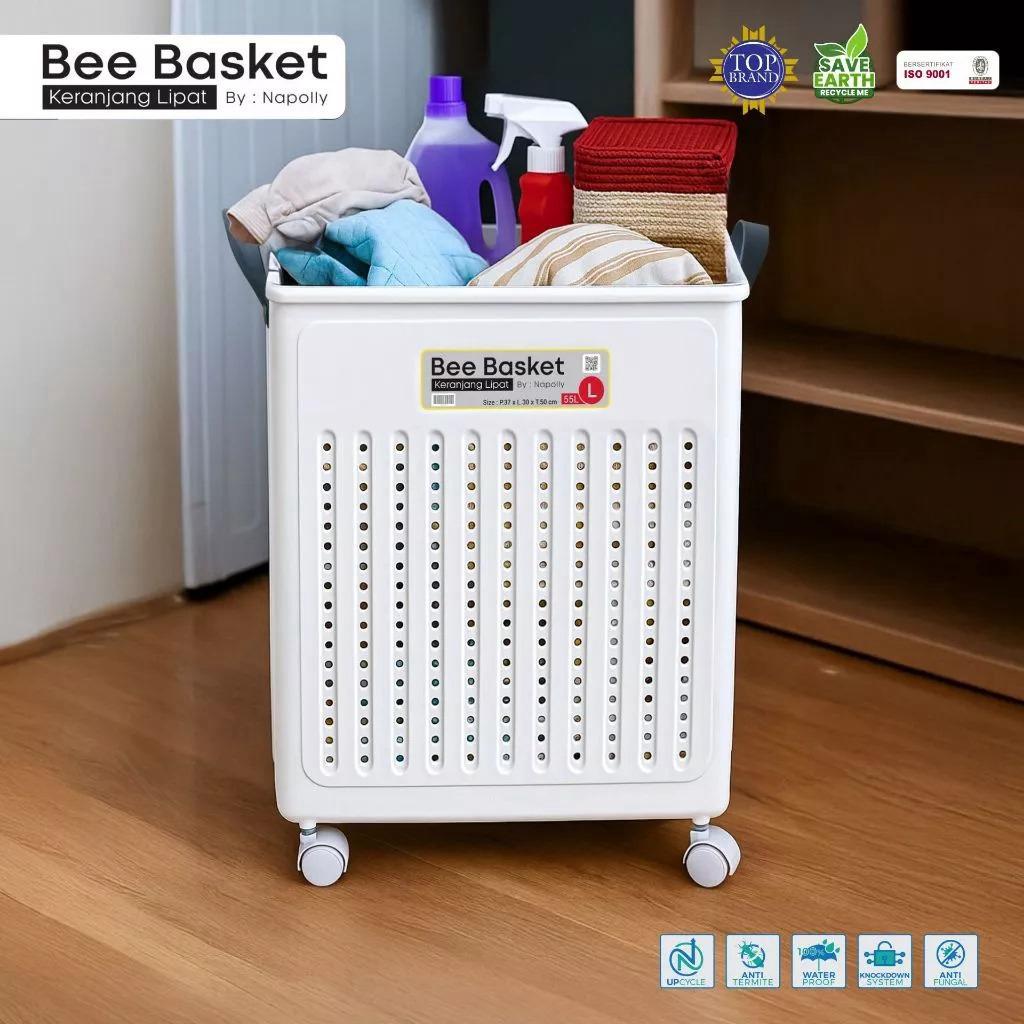 Napolly Keranjang Lipat Serbaguna Plastik Tebal Bee Basket Jumbo Keranjang Baju Trolly