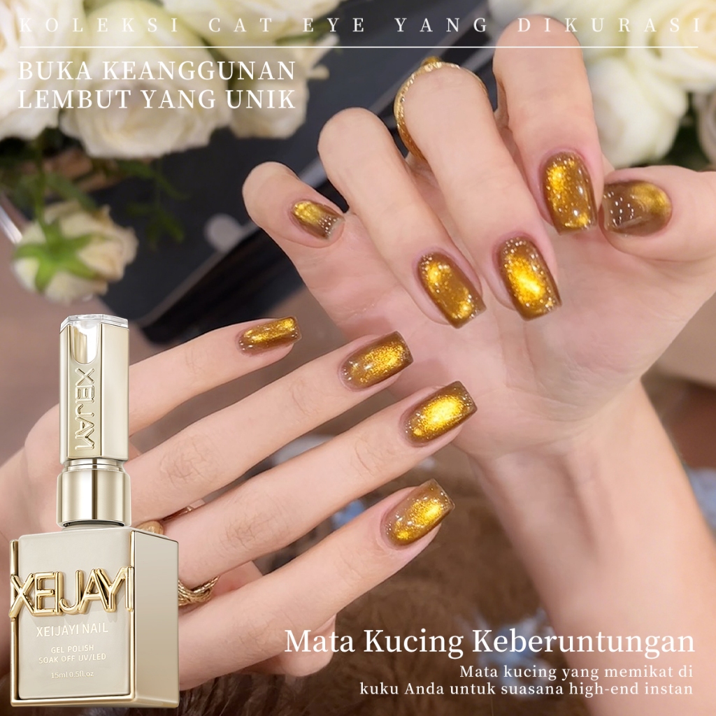 XEIJAYI 15ml-Cat Kuku Gel Mata Kucing Emas Keberuntungan Baru, modis dan berkilau, cocok untuk semua