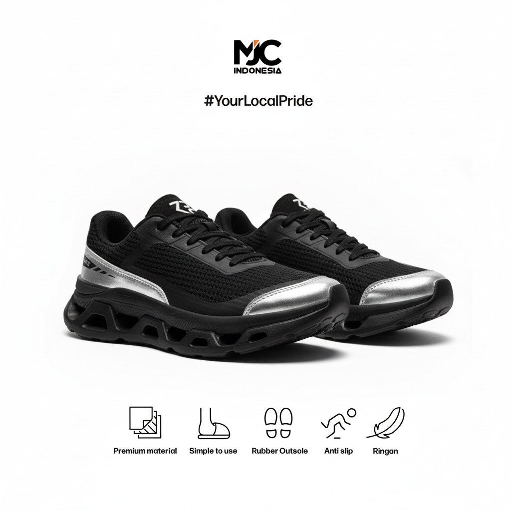 MJC Indonesia Glide - Sepatu Sneakers Pria MJC Glide Hitam Abu Ringan & Nyaman Anti Slip Rubber Outs