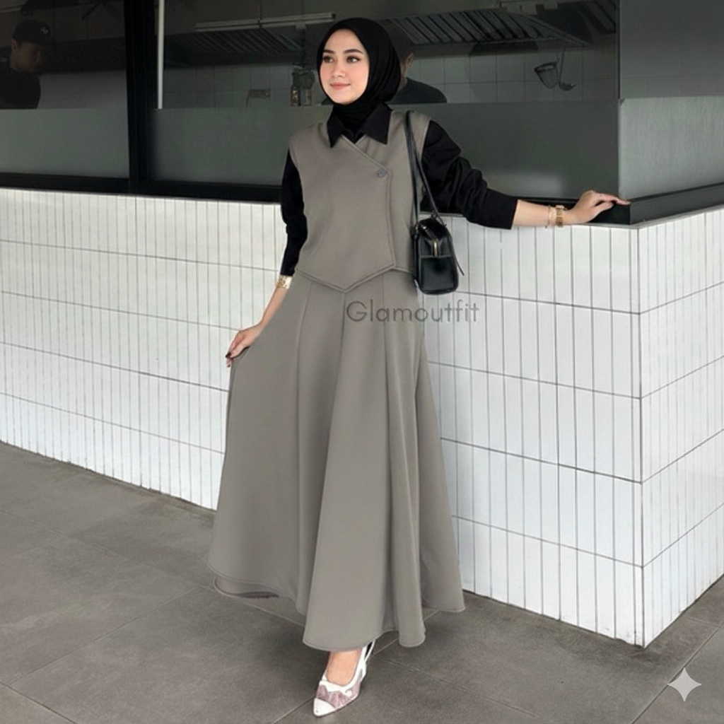GLAM - Naomi Vest Set - One Set Rok - Set Blazer Wanita - Setelan Rok Wanita - Setelan Rok - Rok Pan