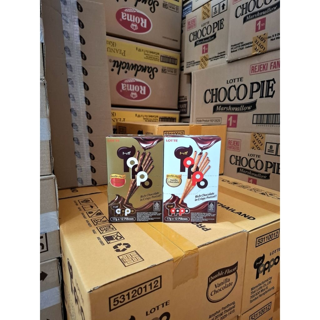 Lotte Toppo 1 Box - Biskuit Rich Chocolate in Crispy Pretzel Camilan Halal