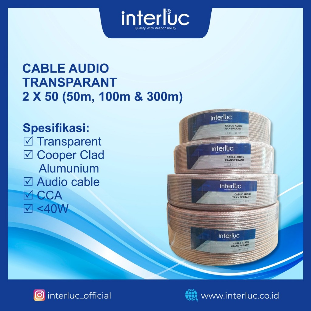[100 METER] KABEL LISTRIK TRANSPARAN 100 meter INTERLUC / KABEL AUDIO SERABUT PER ROL