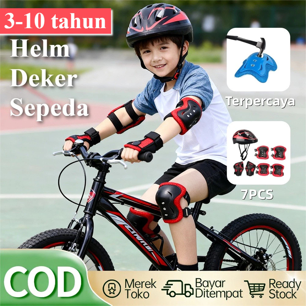 7PCS Pelindung Lutut Sikut Sepatu Roda Anak / Ukuran kepala 2-3-10 tahun / helm anak decker sepatu r