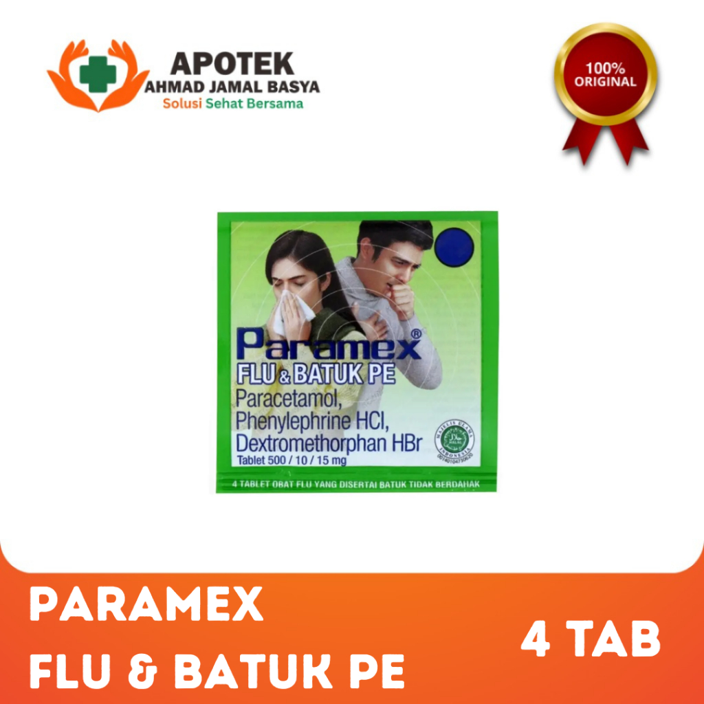 Paramex Flu & Batuk PE 4 Tablet - Obat Flu Dewasa untuk Mengatasi Batuk Berdahak, Pilek, Hidung Ters