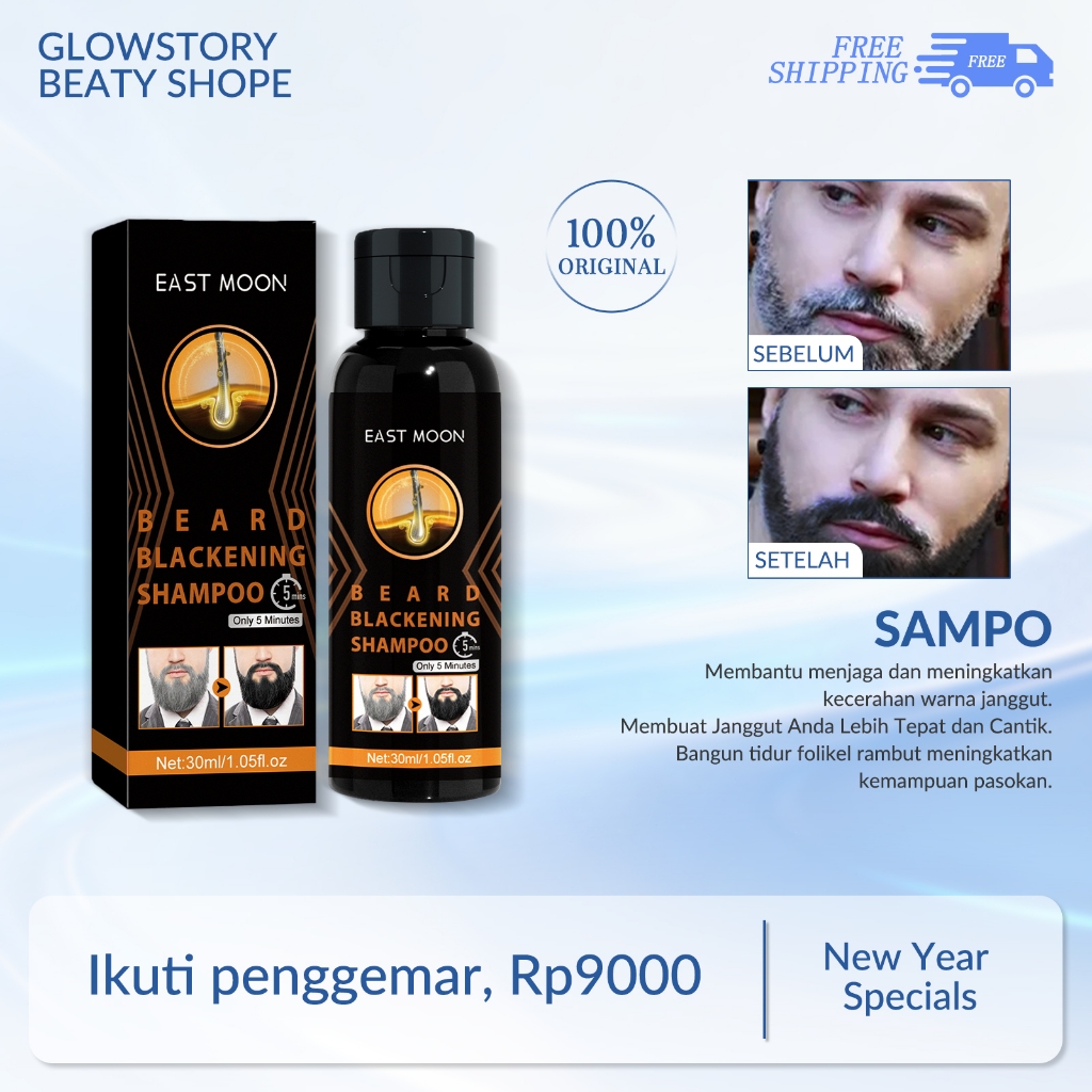 East Moon Shampo Penghitam Rambut 30ml Pembersih Rambut Pria Melembabkan Rambut Putih Pijat Dan Mera