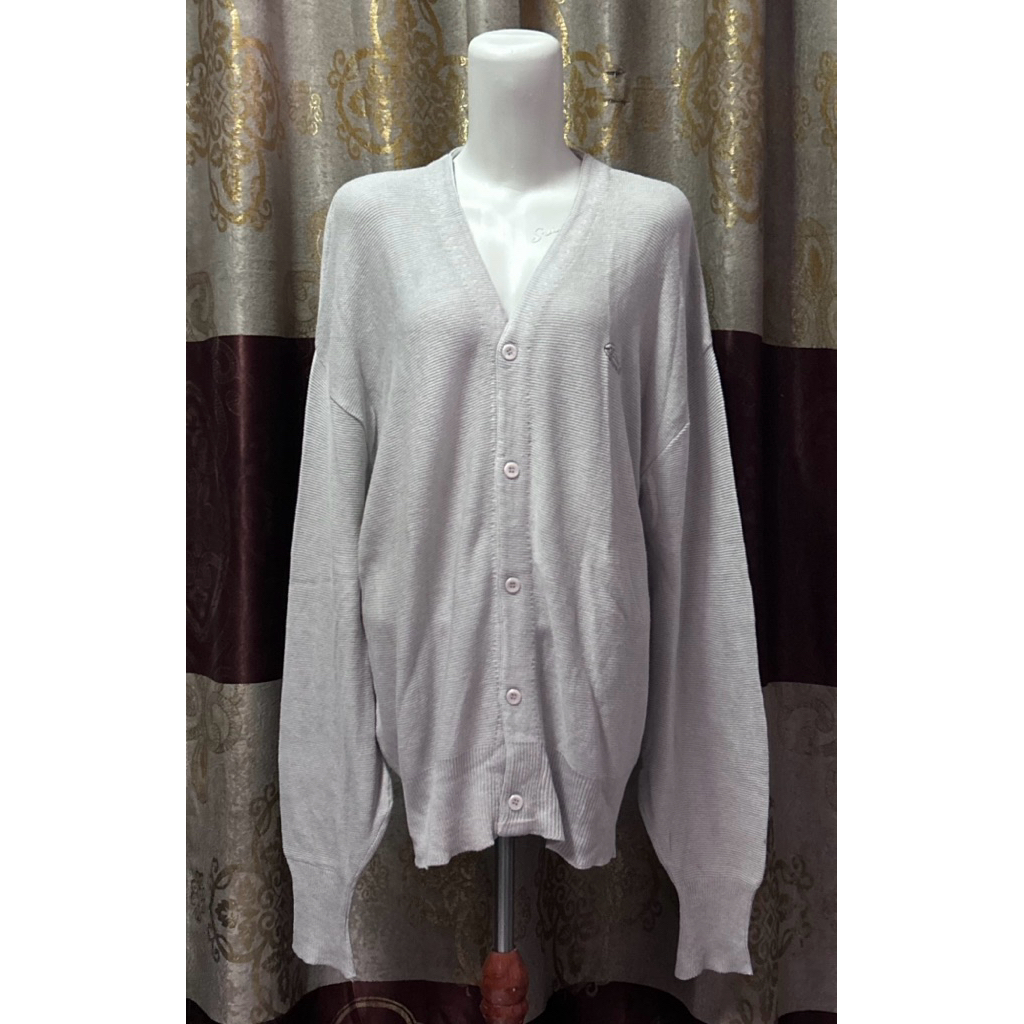 preloved cardigan rajut knitwear oversize lengan balon / baju atasan outer kancing wanita warna abu 