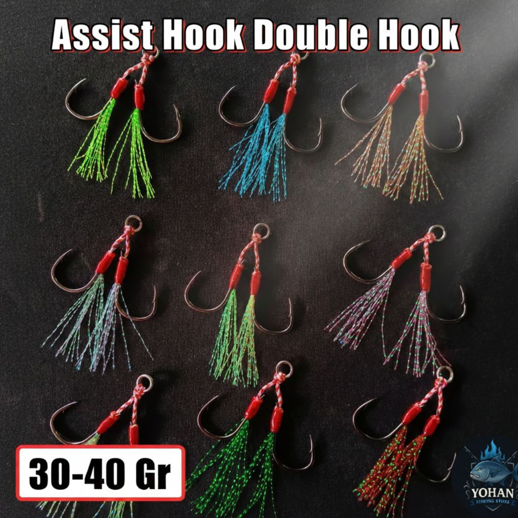 Assist Hook Double Hook | Untuk Metal Jig 30–40 Gram | Kail Iseama Tajam