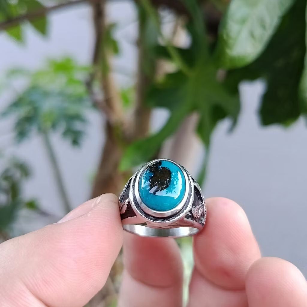 cincin batu bacan doko majiko totol coklat cristal body glass original stone