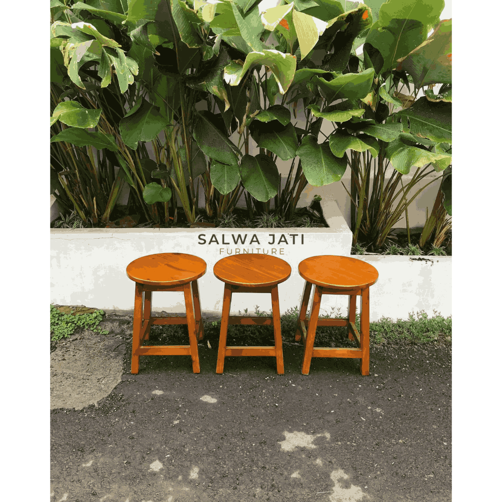 Kursi Bakso Kayu Jati Minimalis - Stool Bulat Cafe Retro - Kursi Makan Kayu Jati Solid Jepara - Salw