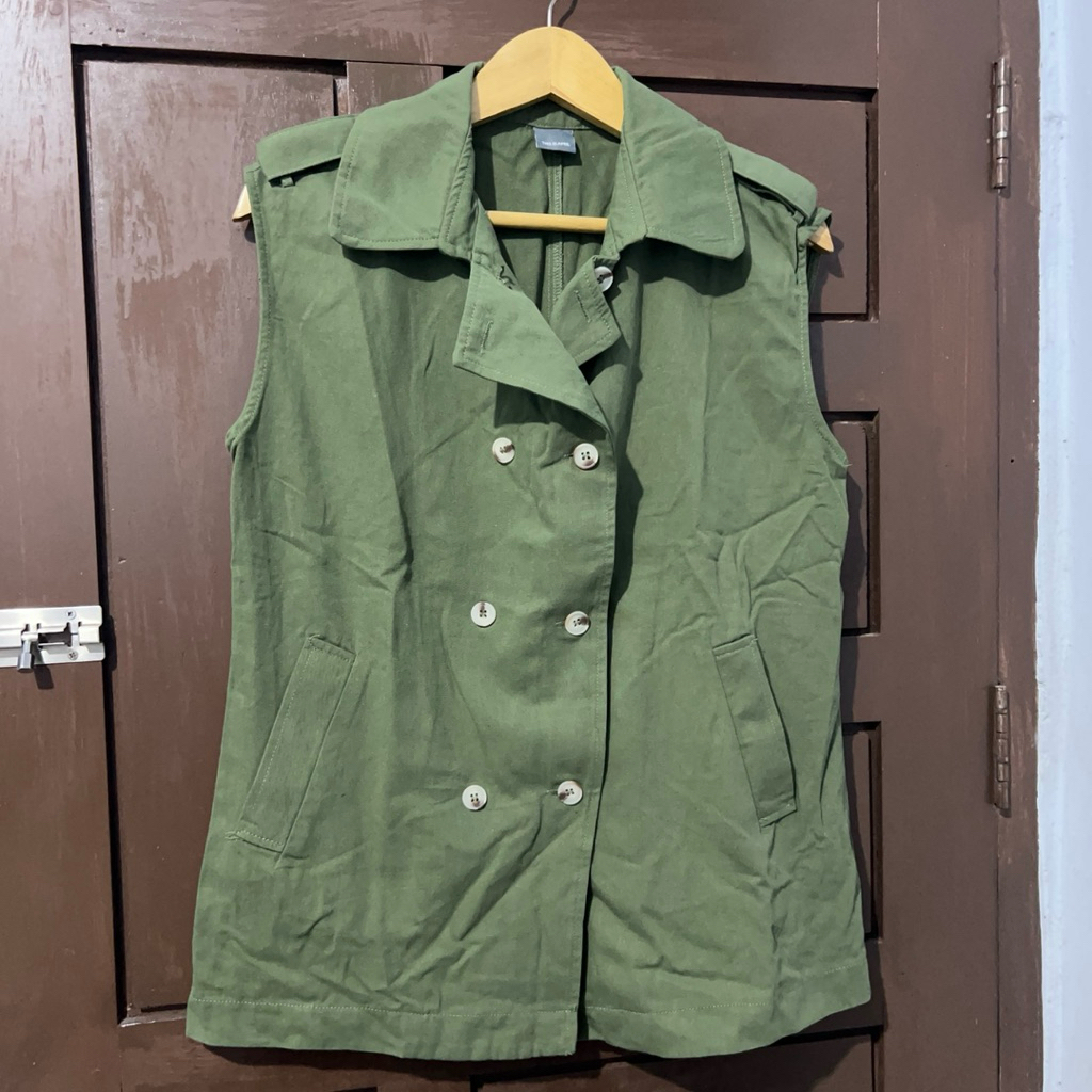 This Is April Vest Hijau Army Nixie Top Katun Atasan Vest Wanita Tanpa Lengan