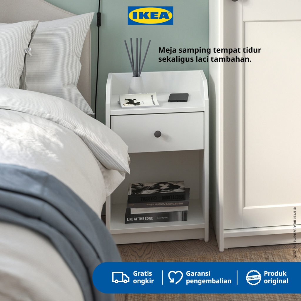 IKEA HAUGA Meja Nakas Samping Tidur Putih 40x36 cm