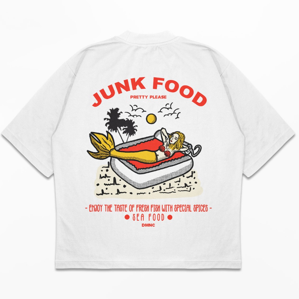 DMNC Junk Food T-Shirt Kaos Heavyweight White 16s 255 GSM