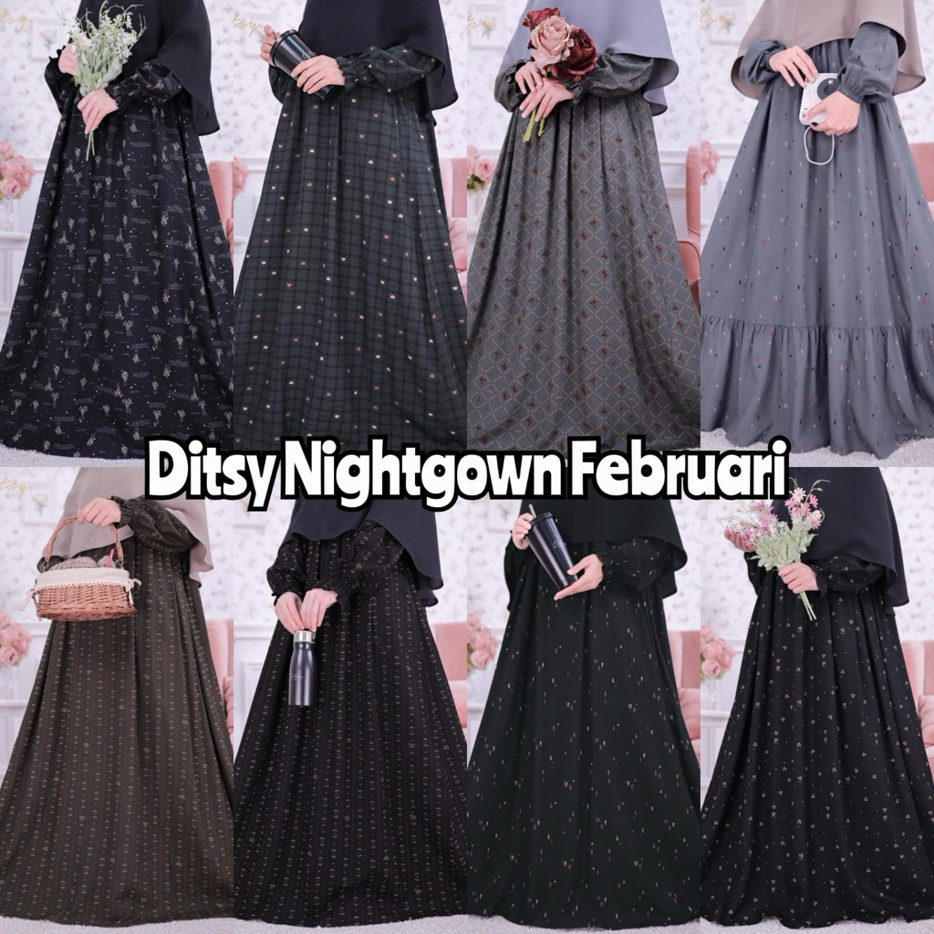 Ditsy Nightgown Februari XS S M L XL XXL XXXL JUMBO Ver Dark Blue Verre Jetblack Saryn Navy Saryn Ma