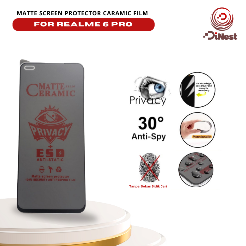 Tempered Glass Ceramic Matte untuk Realme 6 Pro Anti Spy - Privacy - Anti Pecah, Anti Minyak,  Tanpa