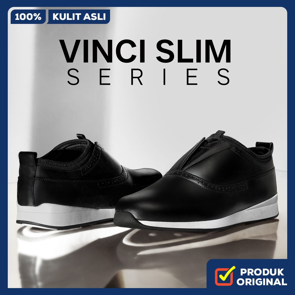 VINCI SLIM BLACK ORIGINAL x KENZIOS Sepatu Loafers Hitam Pria Kulit Sapi Asli Formal Casual Kerja Ka