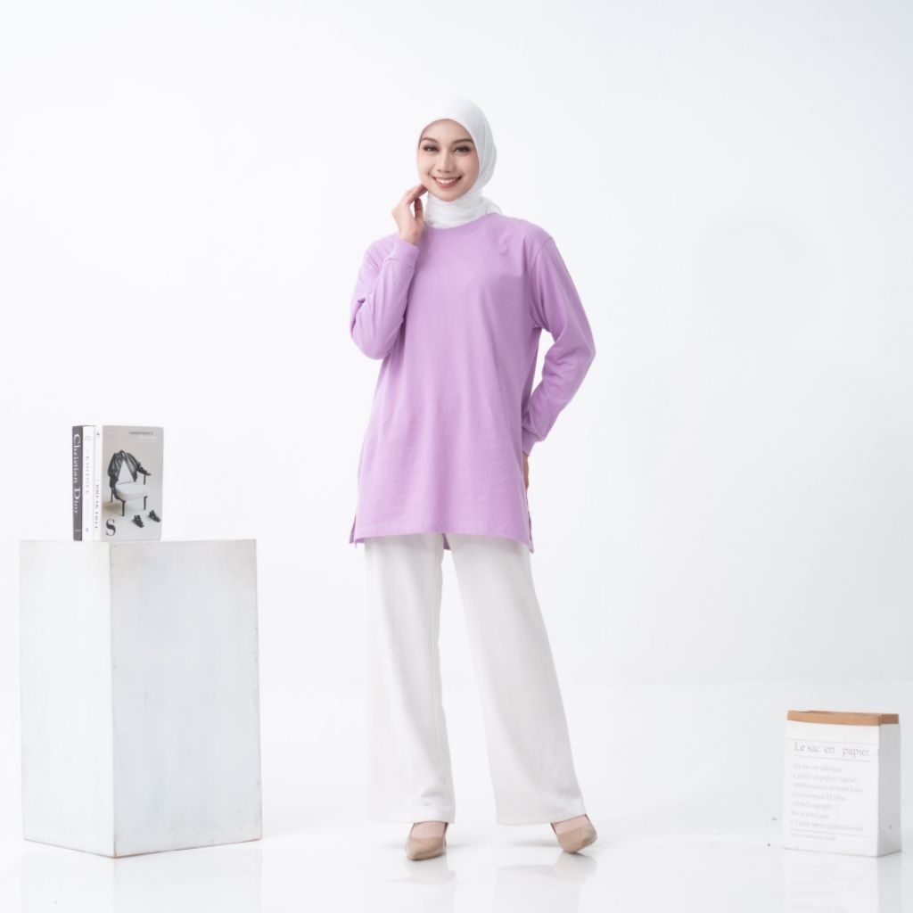 Tunic Polos Wanita Lengan Panjang Kaos Tunik Combed 24s